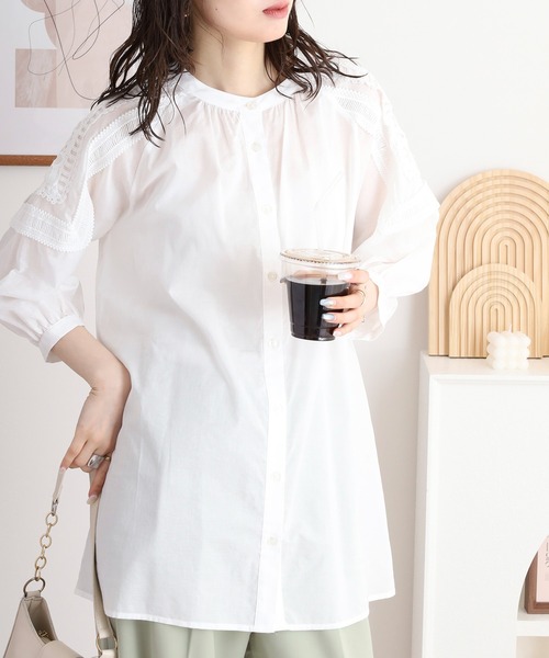 EGLANTINE(エグランティーヌ)の「EGLANTINE コットンレースノーカラー5分袖ブラウス(シャツ/ブラウス・レディース・ブラック/オフホワイト・40)」の17枚目の写真