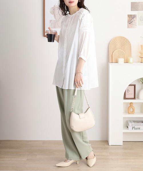 ブラウス シャツ EGLANTINE コットンレースノーカラー5分袖ブラウス レディース セール】EGLANTINE コットンレースノーカラー5分袖ブラウス