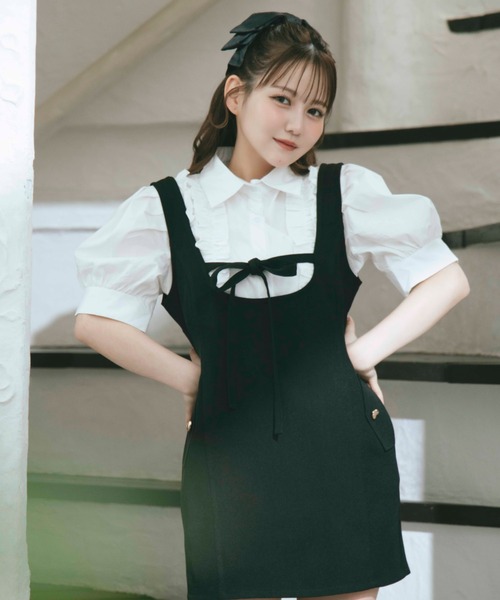 TITTY&CO.（ティティーアンドコー）の「リボンデザインミニワンピース（ワンピース・レディース・ブラック/ベージュ・FREE）」の6枚目の写真