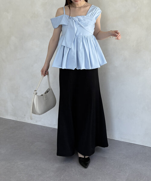 Thevon アシメノースリバルーンブラウス　サックスブルー Thevon.｜アシメノースリバルーンブラウス | Rakuten Fashion