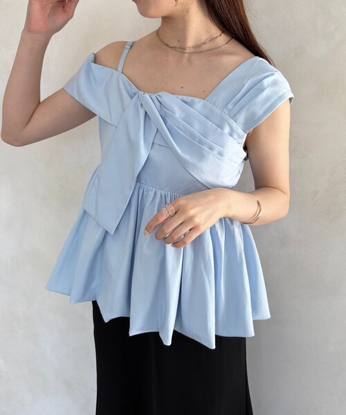 【新品タグ付き】Thevon. アシメノースリバルーンブラウス ブラック アシメノースリバルーンブラウス（シャツ/ブラウス）｜Thevon
