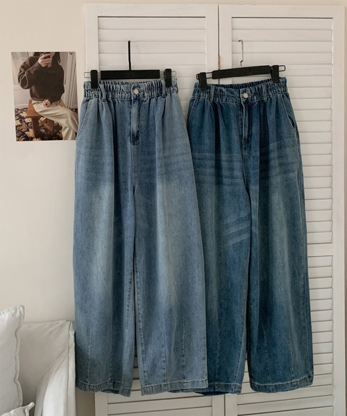 LOWO（ロワ）の「綿混カーヴィーシルエットハイウエストワイドデニムパンツ（その他パンツ・レディース・スカイブルー/ブルー・FREE）」の3枚目の写真