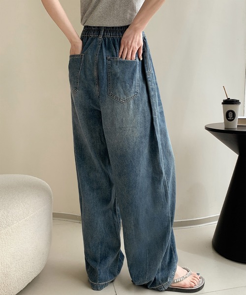 LOWO（ロワ）の「綿混カーヴィーシルエットハイウエストワイドデニムパンツ（その他パンツ・レディース・スカイブルー/ブルー・FREE）」の11枚目の写真