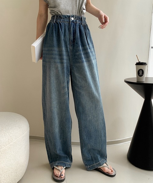 LOWO（ロワ）の「綿混カーヴィーシルエットハイウエストワイドデニムパンツ（その他パンツ・レディース・スカイブルー/ブルー・FREE）」の12枚目の写真