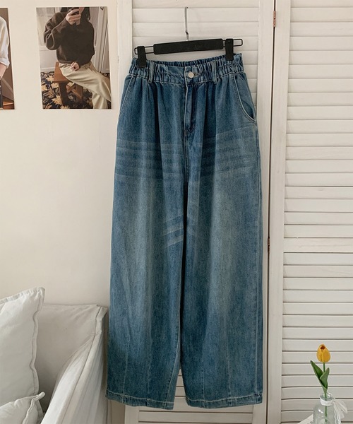 LOWO（ロワ）の「綿混カーヴィーシルエットハイウエストワイドデニムパンツ（その他パンツ・レディース・スカイブルー/ブルー・FREE）」の15枚目の写真
