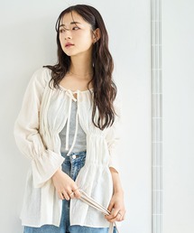 シャーリング ギャザーチュニックブラウス