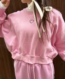 ipugo/イプゴ 裏起毛ハート刺繍クロップド丈スウェット トレーナー