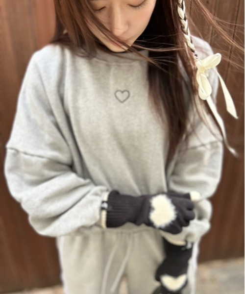 ipugo(イプゴ)の「ipugo/イプゴ 裏起毛ハート刺繍クロップド丈スウェット トレーナー(スウェット・レディース・ピンク/グレー・FREE)」の10枚目の写真