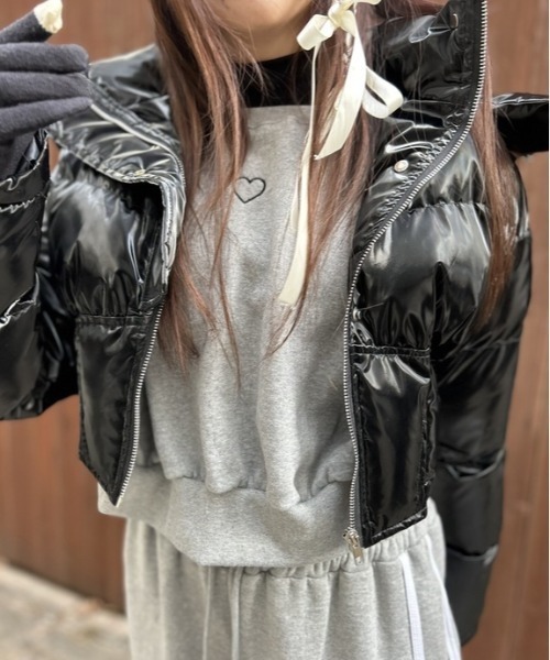 ipugo(イプゴ)の「ipugo/イプゴ 裏起毛ハート刺繍クロップド丈スウェット トレーナー(スウェット・レディース・ピンク/グレー・FREE)」の14枚目の写真