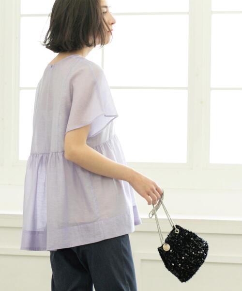 OPAQUE.CLIP（オペークドットクリップ）の「麻混シアーペプラムブラウス【洗濯機洗い可】（シャツ/ブラウス・レディース・パープル/ブルー系その他/ブラック/ブラウン系その他・38/40/42）」の4枚目の写真