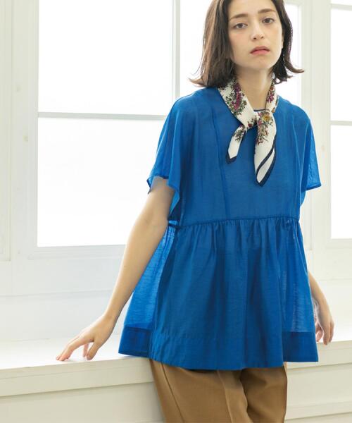 OPAQUE.CLIP（オペークドットクリップ）の「麻混シアーペプラムブラウス【洗濯機洗い可】（シャツ/ブラウス・レディース・パープル/ブルー系その他/ブラック/ブラウン系その他・38/40/42）」の3枚目の写真