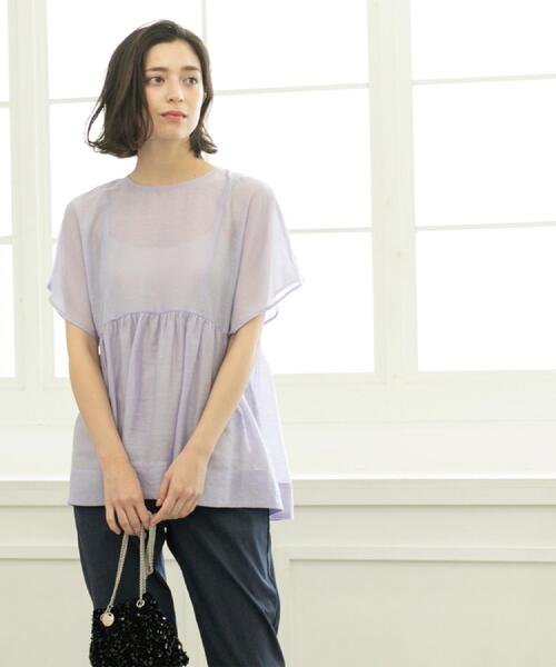 OPAQUE.CLIP（オペークドットクリップ）の「麻混シアーペプラムブラウス【洗濯機洗い可】（シャツ/ブラウス・レディース・パープル/ブルー系その他/ブラック/ブラウン系その他・38/40/42）」の19枚目の写真