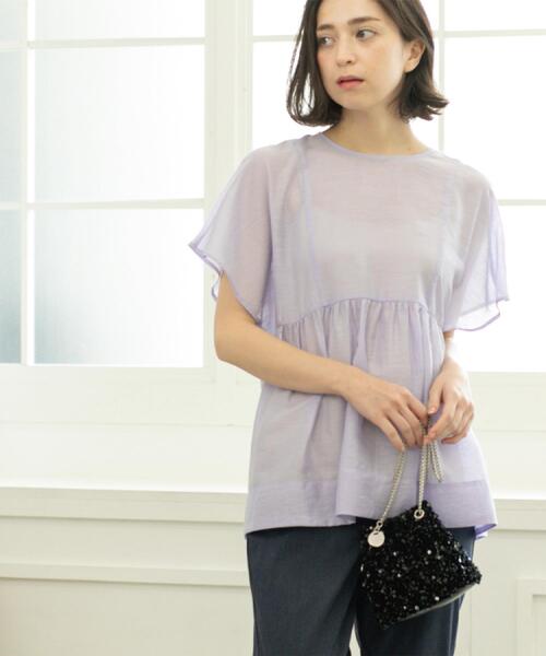 OPAQUE.CLIP（オペークドットクリップ）の「麻混シアーペプラムブラウス【洗濯機洗い可】（シャツ/ブラウス・レディース・パープル/ブルー系その他/ブラック/ブラウン系その他・38/40/42）」の22枚目の写真