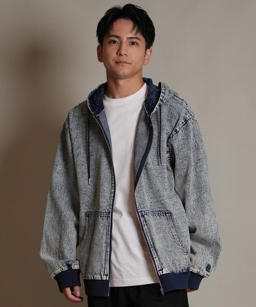 【ムラサキスポーツ限定】DEAR LAUREL/ディアローレル デニム パーカー ジャケット ジップアップ フーディー ウォッシュ加工 ヴィンテージ風 DENIM PARKA JK D25F-0105