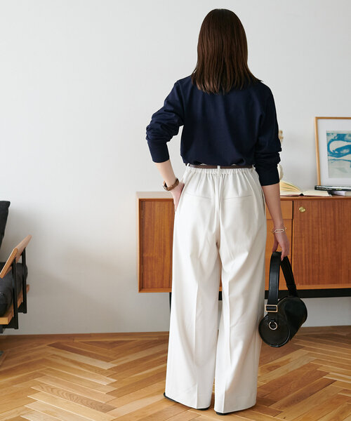 DISCOAT（ディスコート）の「【＠yuyukekelife企画】ベルト付き欲張りストレートタックパンツ（スラックス・レディース・オフホワイト/ブラック/グレイッシュベージュ/ブルー系その他4・SMALL/MEDIUM/LARGE/SP/ML/MT）」の12枚目の写真