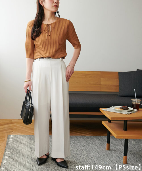 DISCOAT（ディスコート）の「【＠yuyukekelife企画】ベルト付き欲張りストレートタックパンツ（スラックス・レディース・オフホワイト/ブラック/グレイッシュベージュ/ブルー系その他4・SMALL/MEDIUM/LARGE/SP/ML/MT）」の16枚目の写真