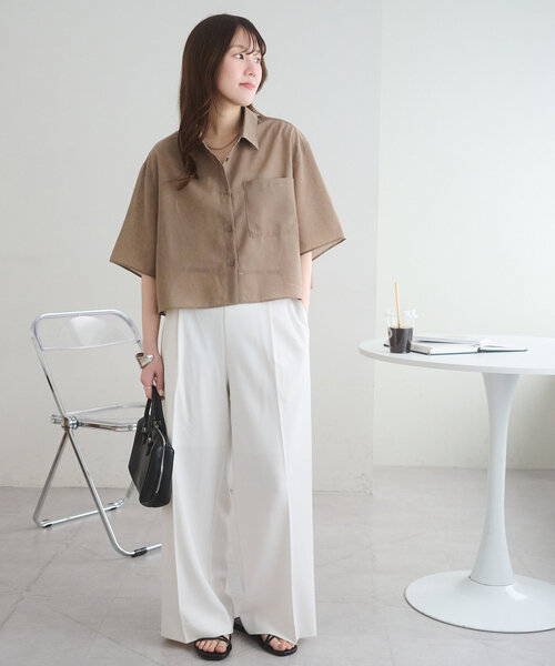 DISCOAT（ディスコート）の「【＠yuyukekelife企画】ベルト付き欲張りストレートタックパンツ（スラックス・レディース・オフホワイト/ブラック/グレイッシュベージュ/ブルー系その他4・SMALL/MEDIUM/LARGE/SP/ML/MT）」の18枚目の写真