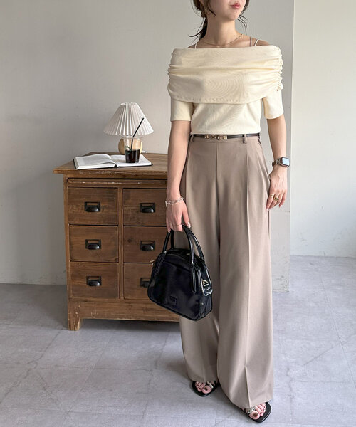 yuyukekelife企画】ベルト付き欲張りストレートタックパンツ