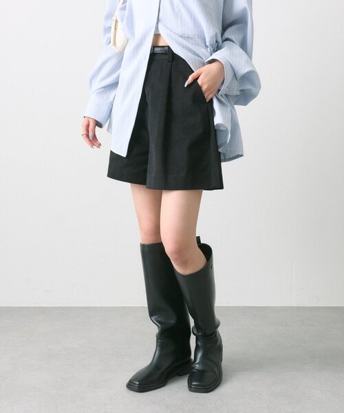黒いキュロット ベルト付き サイドポケット 黒いキュロット ベルト付き サイドポケット キュロット ボトムス