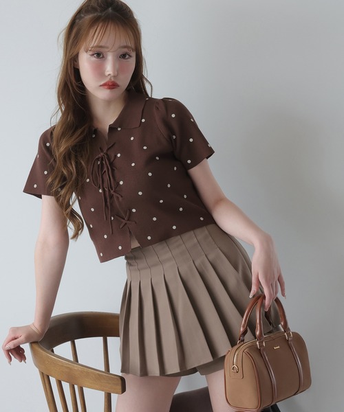 セール】レースアップドットポロニット（ニット/セーター）｜one after