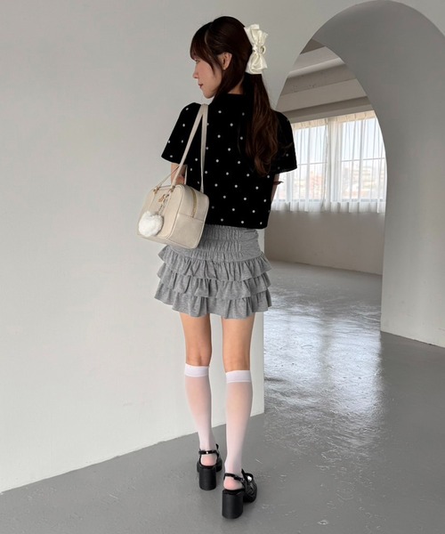 one after another NICE CLAUP(ワンアフターアナザーナイスクラップ)の「レースアップドットポロニット(ニット/セーター・レディース・ブラウン/オフホワイト/ブラック/グレー・FREE)」の21枚目の写真