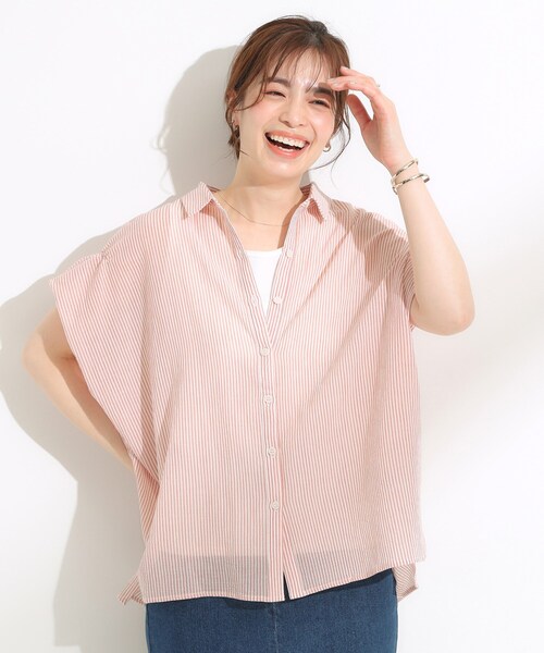 SHOO・LA・RUE（シューラルー）の「【S-LL】さらシャリコットン 上品なシアー感のフロントボタンシャツ（シャツ/ブラウス・レディース・ネイビー/グリーン系/レッド系/ブルー系2・01/02/03/04）」の18枚目の写真