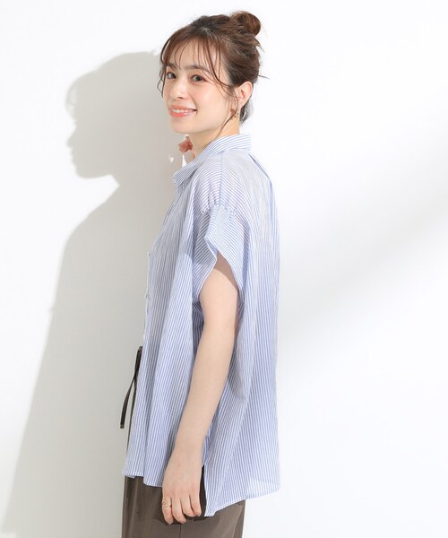 SHOO・LA・RUE（シューラルー）の「【S-LL】さらシャリコットン 上品なシアー感のフロントボタンシャツ（シャツ/ブラウス・レディース・ネイビー/グリーン系/レッド系/ブルー系2・01/02/03/04）」の13枚目の写真