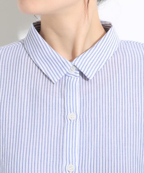 SHOO・LA・RUE（シューラルー）の「【S-LL】さらシャリコットン 上品なシアー感のフロントボタンシャツ（シャツ/ブラウス・レディース・ネイビー/グリーン系/レッド系/ブルー系2・01/02/03/04）」の7枚目の写真