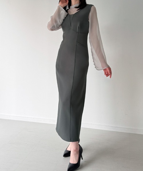 JUNOAH（ジュノア）の「袖ボタンシアーブラウス＋IラインジャンパースカートSET（薄手、裏地無し）（ジャンパースカート・レディース・チャコール/ブラック系その他2/ブラック系その他・SMALL/MEDIUM/LARGE）」の14枚目の写真