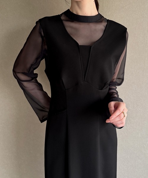 JUNOAH（ジュノア）の「袖ボタンシアーブラウス＋IラインジャンパースカートSET（薄手、裏地無し）（ジャンパースカート・レディース・チャコール/ブラック系その他2/ブラック系その他・SMALL/MEDIUM/LARGE）」の19枚目の写真