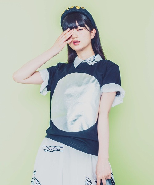 MONDEWORK(モンドワーク)の「circleプリントTシャツ(Tシャツ/カットソー・レディース・ホワイト/ブラック・M/S)」の2枚目の写真