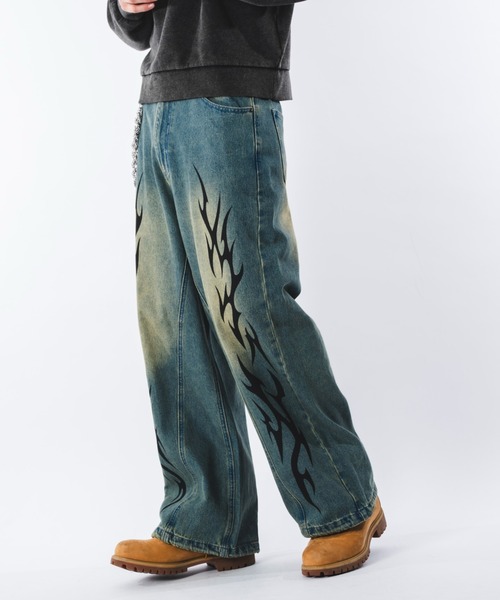 SHORT ROUND（ショートラウンド）の「SHORT ROUND/トライバルデニムパンツ（デニムパンツ・メンズ・コバルトブルー/ブラック系3・MEDIUM/LARGE）」の18枚目の写真