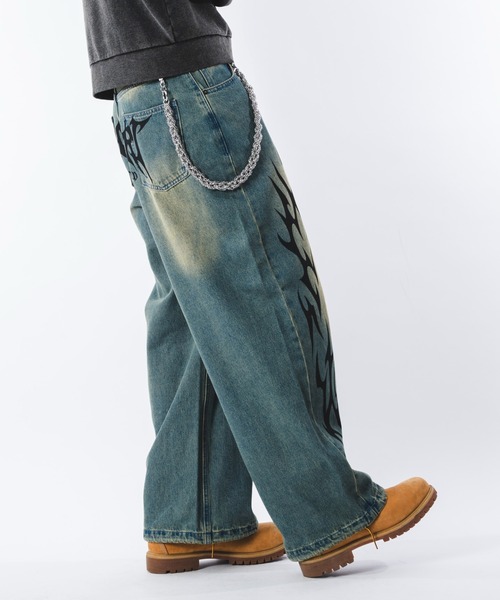 SHORT ROUND（ショートラウンド）の「SHORT ROUND/トライバルデニムパンツ（デニムパンツ・メンズ・コバルトブルー/ブラック系3・MEDIUM/LARGE）」の19枚目の写真