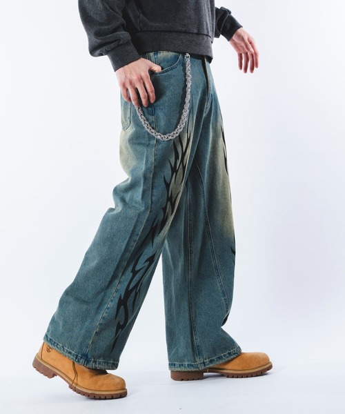 SHORT ROUND（ショートラウンド）の「SHORT ROUND/トライバルデニムパンツ（デニムパンツ・メンズ・コバルトブルー/ブラック系3・MEDIUM/LARGE）」の20枚目の写真