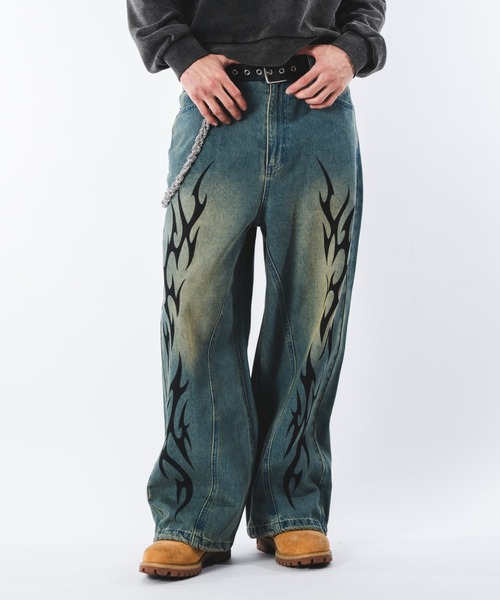 SHORT ROUND（ショートラウンド）の「SHORT ROUND/トライバルデニムパンツ（デニムパンツ・メンズ・コバルトブルー/ブラック系3・MEDIUM/LARGE）」の21枚目の写真