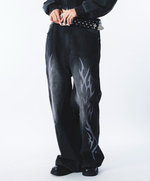 SHORT ROUND（ショートラウンド）の「SHORT ROUND/トライバルデニムパンツ（デニムパンツ・メンズ・コバルトブルー/ブラック系3・MEDIUM/LARGE）」の8枚目の写真