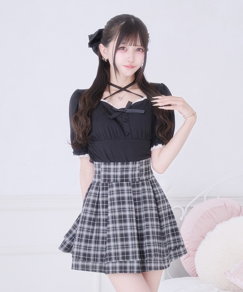 Pal elfy(パルエルフィー)の「チョーカー付きリボントップス(Tシャツ/カットソー・レディース・ブラック/ブラック系その他/オフホワイト・フリー)」の3枚目の写真