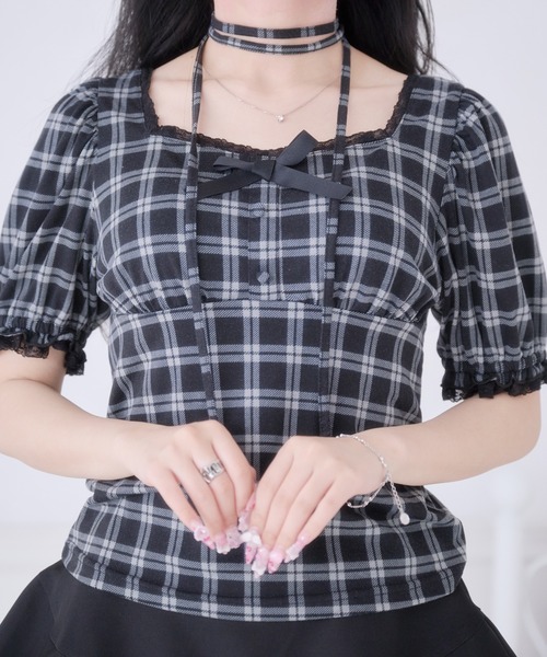 Pal elfy(パルエルフィー)の「チョーカー付きリボントップス(Tシャツ/カットソー・レディース・ブラック/ブラック系その他/オフホワイト・フリー)」の12枚目の写真