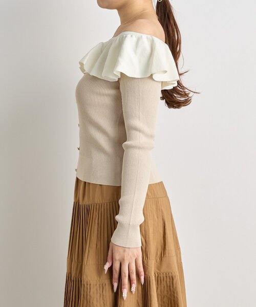 新品　ラブティックボンボン　クールタッチUVオフショルラッフルニット La boutique BonBon - La boutique BonBon クールタッチUV