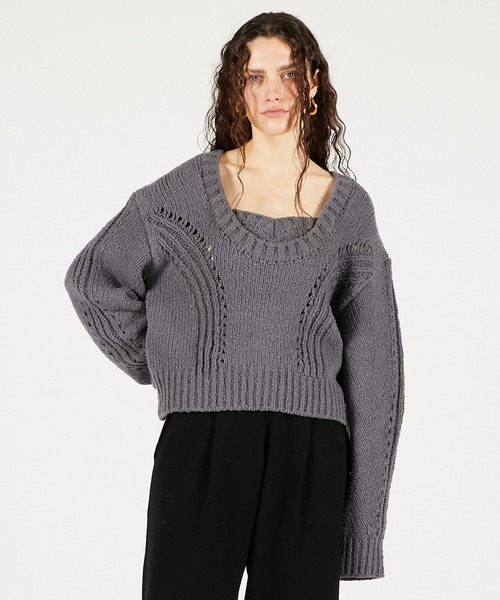 PRANK PROJECT（プランクプロジェクト）の「ハートネックニットトップ / Heart Neck Knit Top（ニット/セーター・レディース・キャメル/グレー/ブラック・FREE）」の3枚目の写真