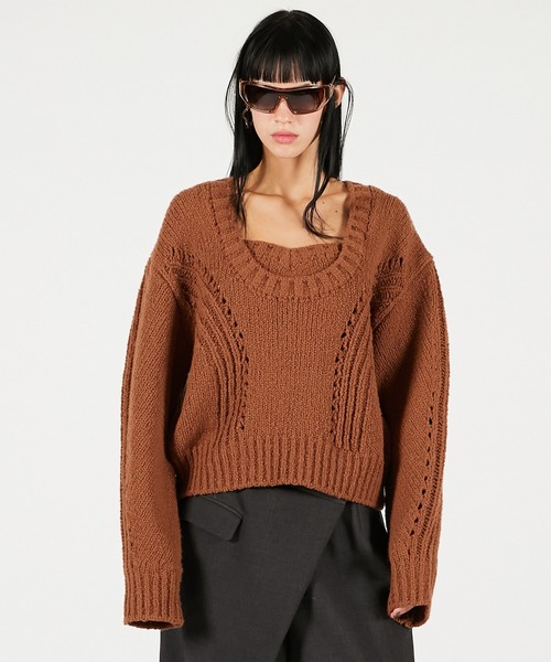 PRANK PROJECT（プランクプロジェクト）の「ハートネックニットトップ / Heart Neck Knit Top（ニット/セーター・レディース・キャメル/グレー/ブラック・FREE）」の18枚目の写真