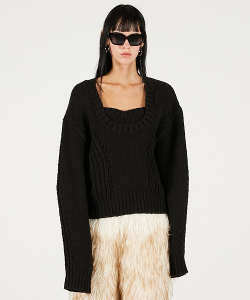 PRANK PROJECT（プランクプロジェクト）の「ハートネックニットトップ / Heart Neck Knit Top（ニット/セーター・レディース・キャメル/グレー/ブラック・FREE）」の10枚目の写真