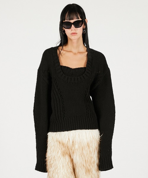 PRANK PROJECT（プランクプロジェクト）の「ハートネックニットトップ / Heart Neck Knit Top（ニット/セーター・レディース・キャメル/グレー/ブラック・FREE）」の11枚目の写真