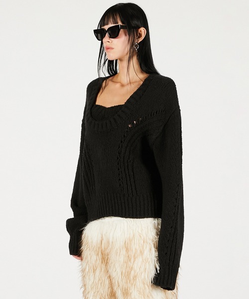 PRANK PROJECT（プランクプロジェクト）の「ハートネックニットトップ / Heart Neck Knit Top（ニット/セーター・レディース・キャメル/グレー/ブラック・FREE）」の15枚目の写真