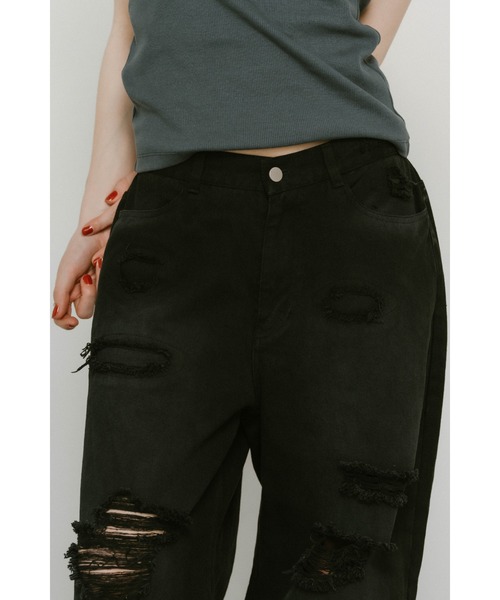 Knuth Marf（クヌースマーフ）の「Knuth Marf damage denim pants(unisex)（デニムパンツ・レディース・ブラック/ライトブルー・X-SMALL/SMALL/MEDIUM）」の8枚目の写真