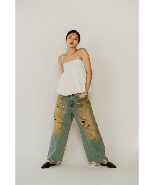 Knuth Marf（クヌースマーフ）の「Knuth Marf damage denim pants(unisex)（デニムパンツ・レディース・ブラック/ライトブルー・X-SMALL/SMALL/MEDIUM）」の11枚目の写真