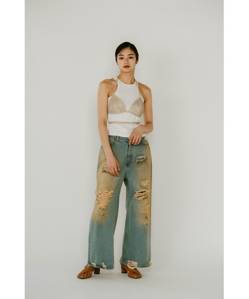 Knuth Marf（クヌースマーフ）の「Knuth Marf damage denim pants(unisex)（デニムパンツ・レディース・ブラック/ライトブルー・X-SMALL/SMALL/MEDIUM）」の12枚目の写真