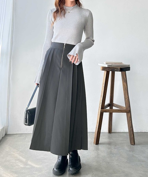 GeeRA（ジーラ）の「【S-XLサイズ展開】フロントファスナーハイウエストプリーツスカート（スカート・レディース・チャコールグレー/ブラック・SMALL/MEDIUM/LARGE/X-LARGE）」の11枚目の写真
