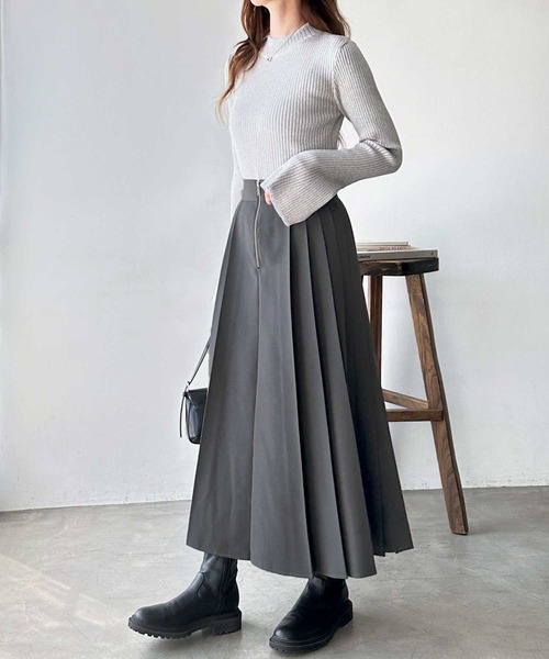 GeeRA（ジーラ）の「【S-XLサイズ展開】フロントファスナーハイウエストプリーツスカート（スカート・レディース・チャコールグレー/ブラック・SMALL/MEDIUM/LARGE/X-LARGE）」の14枚目の写真