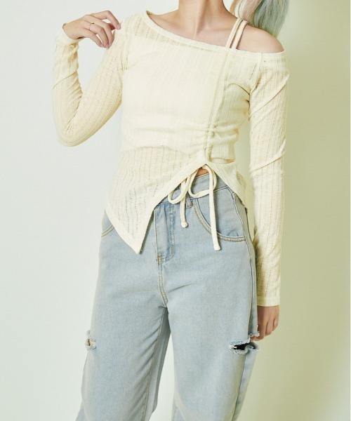 GORGE(ゴージ)の「《ワンショル×リボンドロスト》洒落映えアシメトップス(Tシャツ/カットソー・レディース・ブラック/オフホワイト/ブラウン・F)」の7枚目の写真